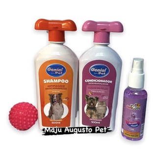 Kit Banho para Cães Cachorro e Gatos - Shampoo Anti Pulgas e Condicionador Todos os Pelos Colônia Genial Pet