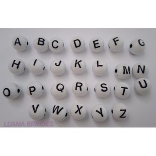 Bolinha Branca C/Letrinhas Preta - 7mm - Pacote com 2 alfabetos