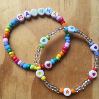 Miçangas coloridas pulseira com nome e personalizada com frutas smile coração