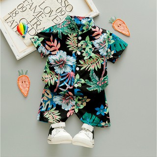 ✨-Baby Boys Clothes Sets Floral Print Short Sleeve T Shirts Tops+Shorts Holiday Summer Outfit 1-6Y