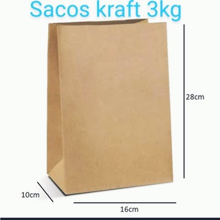 Saco Embalagem Kraft para Delivery 3kg com 100 unidades 28x16x10