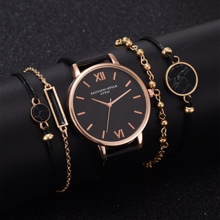Relógio feminino relógio de couro relógio analógico de quartzo com pulseira conjunto