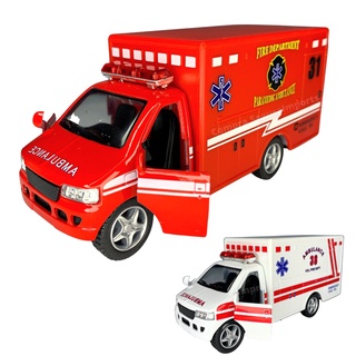 1 Miniatura Ambulância Americana Abre Porta Ferro 13cm