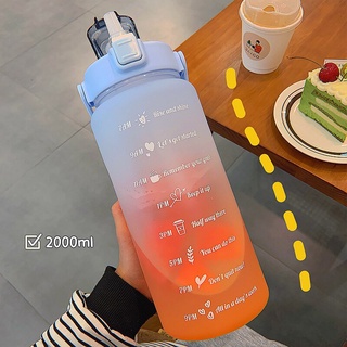 2L Large Capacity Water Bottle Straw Cup High Temperature Plastic Water Cup Time Scale Outdoor Sports Frosted