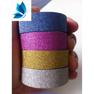 5 Fita Washi tapes Adesiva Com Glitter Para Decoração Caixinha Latinha 2,7 M