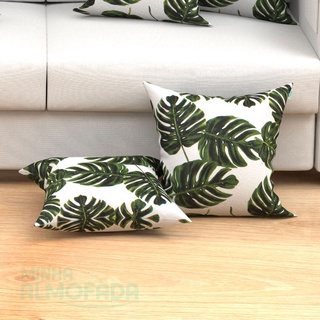 Almofadas Decorativas Para Sala Folhas Tropical Verde 45cm x 45cm 2 Unidades Com Refil (2)