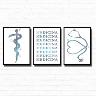 Kit 3 Placas Decorativas MDF 3mm - Profissões - Medicina