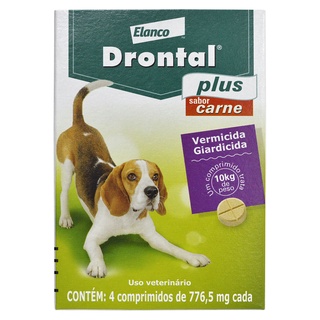 Drontal Plus Vermicida Cães 10kg Sabor Carne c/ 4 Comprimidos 776,5mg