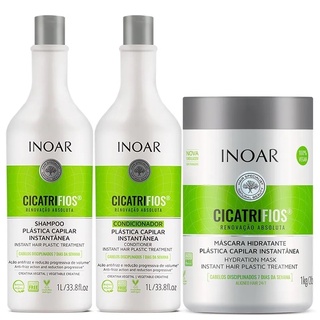 Kit Inoar Cicatrifios Vegano Shampoo e Condicionador 1l + Máscara Hidratante 1kg