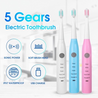 Escova de dentes elétrica 5 em 1, escova de dente recarregável, escova macia para limpar os dentes, massageador (1)