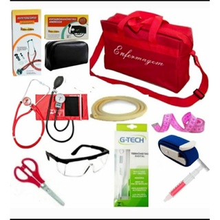 Kit Enfermagem Luxo Vermelho Red com Aparelho de Pressão e Estetoscópio Duplo Premium 10 itens