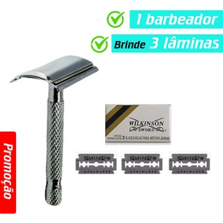 Aparelho Barbeador Para Barbear De Metal Barbeador antigo Retrô Com Lâmina Gilete NOVO+ BRINDE 3 LAMINAS DE BARBEAR