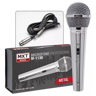 Microfone Mxt Profissional Metal Prata M-1138 + Cabo 4,5 Metros