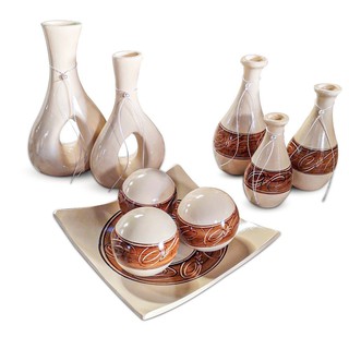 Kit Vasos De Cerâmica - Centro De Mesa - Enfeites Para Sala Casa Quarto - 9 Peças