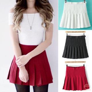 Mulheres Sexy Solid Color High Waist A-line Pleated Mini Skirt (3)