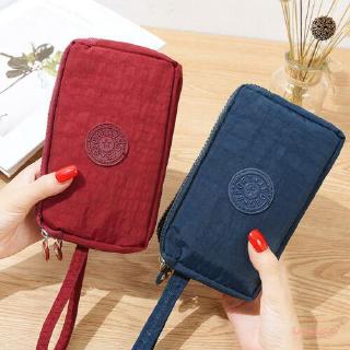 Women Solid 3 Layer Canvas Coin Purse Card Zipper Wallet Holder Phone Bag Gift (1)