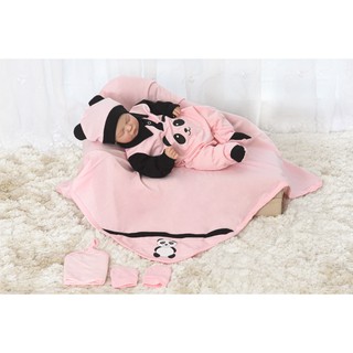 Kit Saída Maternidade Panda Bebê Rosa Menino Menina - 5 Peças