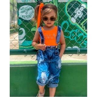 macacão jardineira infantil salopete jeans infantil-menina Infantil mini diva blogueira roupa infantil menina