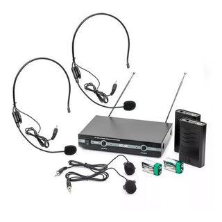 Kit Microfone Vhf Sem Fio Auricular Cabeça Headset Lapela (1)