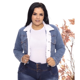 jaqueta jeans feminina com pelinhos casaco plus size - lançamento promoção (5)