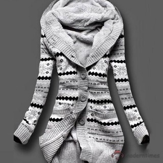 MT Mulheres Grosso Inverno Com Capuz Cardigans Blusas De Lã Quente Sólida Solto Malha Casaco De Manga Comprida Malhas Outerwear