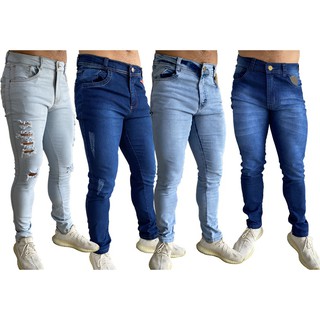 kit com 4 calças jeans masculina modelos slim com lycras skinny promoção