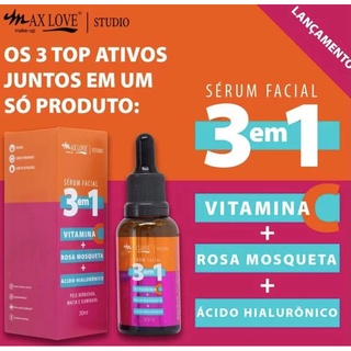 Sérum Facial 3 Em 1 Vitamina C + Rosa Mosqueta + Ácido Hialurônico Max Love 30ml
