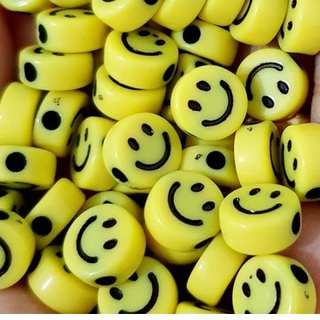 Miçanga Smile Amarelo Furo Passante 10mm - Pacote 10 Unidades