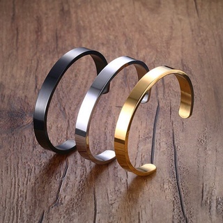 Bracelete / Bracelete Masculino Aberto De Metal Simples Em Aço Inoxidável