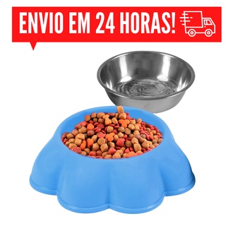 Tigela Comedor Bebedouro Ração Água para Gato e Cachorros Pequenos Plástico e Inox Pet 250ML