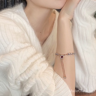 [Jóias para mulheres, pulseira de temperamento] rosa ouro rosa cristal vermelho vermelho pulseira vintage pulseira feminina design elegante estilo simples pulseira estilo europeu estilo popular coreano TXfa (7)