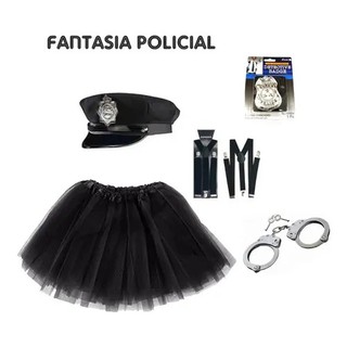 Fantasia Feminina Policial completa quepe saia, suspensorio algema distintivo