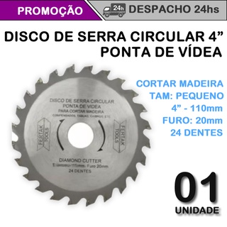 DISCO DE SERRA CIRCULAR PEQUENO(4") VÍDEA P/ MADEIRA 110mm x 20mm - 24 DENTES