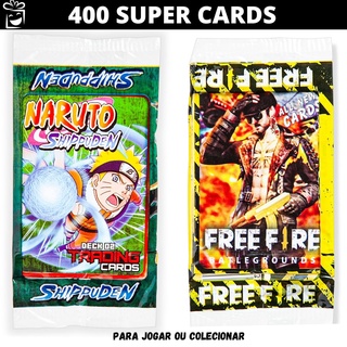 CARTINHAS/CARDS 100 PACOTINHOS COM 400 UNIDADES 50 NARUTO 50 FREE FIRE