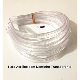 Tiara De Acrilico Com Dentinho, Transparente 1 CM (Pacote com 6 unidades)