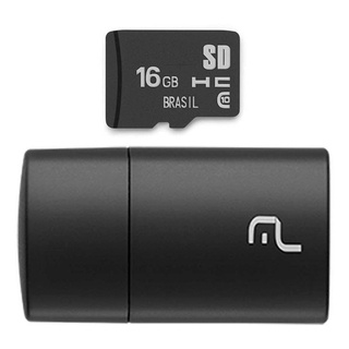 Pen Drive 2x1 Leitor USB + Cartão Memória 16GB Preto - MC162