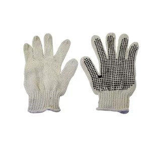 Luva Malha Tricotada de Algodão Pigmentada (branca) antiderrapantes na palma e face palmar dos dedos, acabamento overloque, punho em elástico.