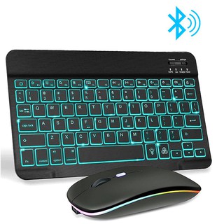 10 inch Mini teclado sem fio e mause RGB Bluetooth Keyboard Mouse Set 7 Cores Retroiluminação mini keyboard para computador telefone tablet PC Ipad (1)