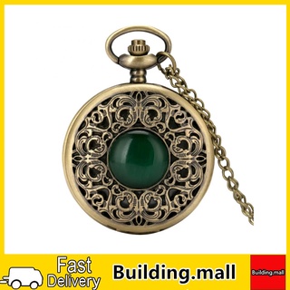 Relógio De Bolso Quartzo Pedra Esmeralda Bronze Simples Branco Mostrador De Corrente Colar Pingente De Para Mulheres Dos Homens