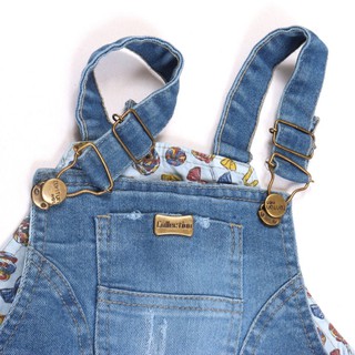 Jardineira Infantil Jeans Menino Bebê Criança Masculino Estonada Kids Tons de Azul (4)
