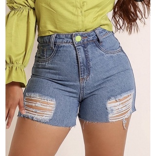 short hot pants cintura alta mom jeans feminino botão forrado