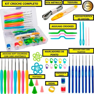 Kit Croche e Amigurumi com 16 agulhas Completo + Acessórios + Estojo Organizador