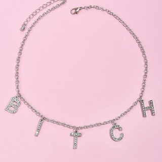 Women Fashion Statement Necklace Alphabet Bitch Pendant Crystal Necklace Charm Party Jewelry Gifts (3)