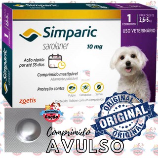 Simparic 10mg 2,6 A 5kg - 1 Comprimido Avulso ORIGINAL (1)