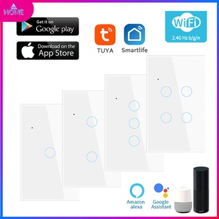 Tuya Touch Switch Light WiFi Smart Life sem fio dos EUA voz Parede de vidro Timer Google Home Amazon Alexa 10A 1/2/3 / 4gang