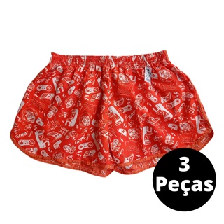 Kit com 03 Shorts Tactel Feminino Praia Piscina Estampado Adulto
