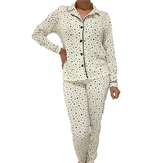Pijama longo blogueirinha americano botões gestante amamentação inverno marfim