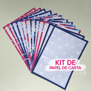 Kit com 12 Papéis de Carta Artesanal Florido Penpal Fuschia