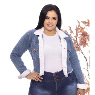 jaqueta jeans feminina com pelinhos casaco plus size - lançamento promoção (4)
