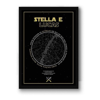 Quadro Mapa Das Estrelas Star Wars A5 - C/ Moldura E Vidro